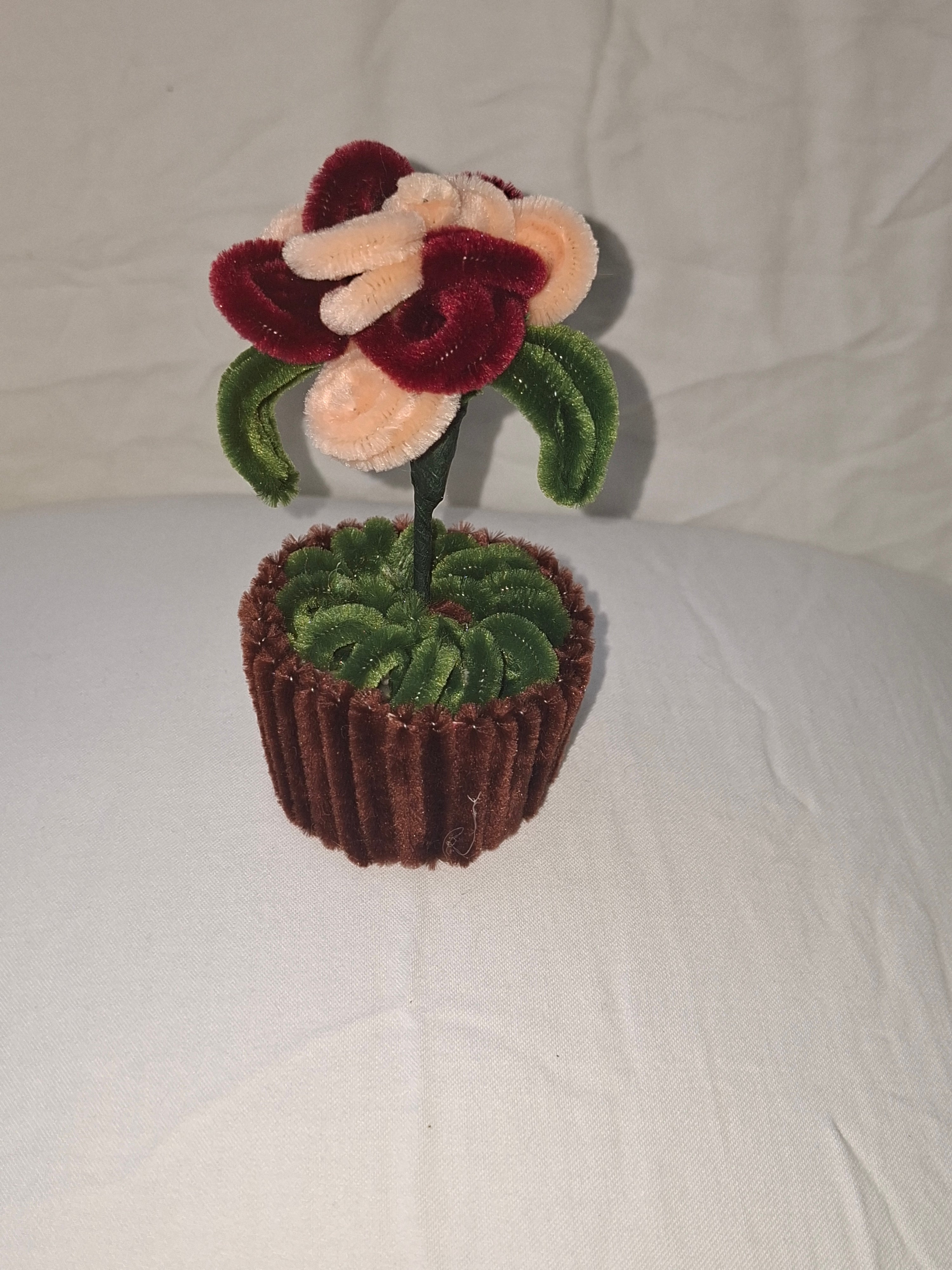 Chenille hand made flowers and pot