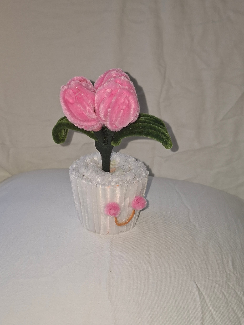 Chenille hand made flowers and pot