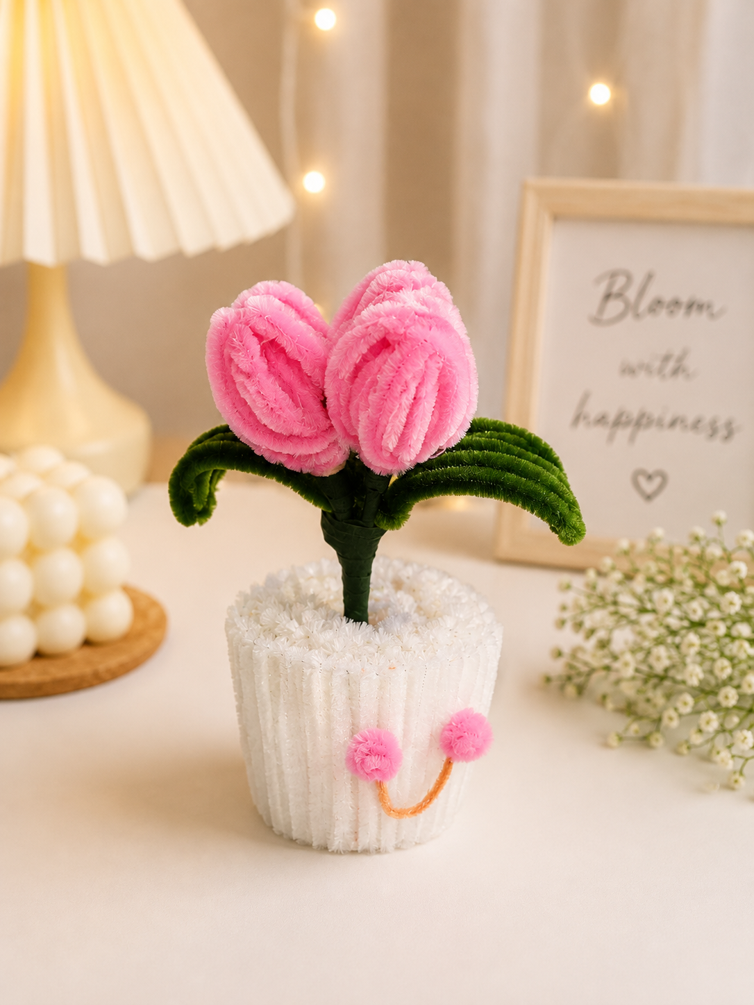 Hand made chenille flowers and pot