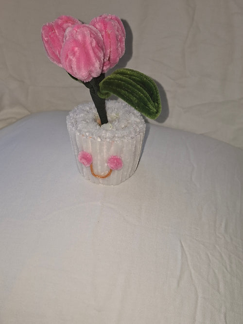 Chenille hand made flowers and pot
